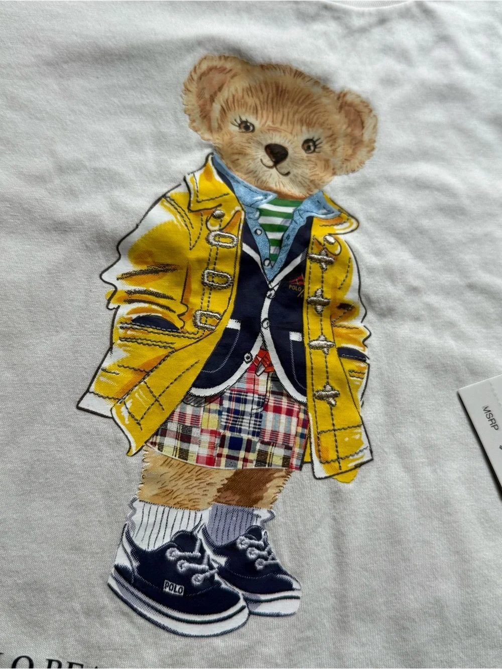 Polo by Ralph Lauren Cream Tee with Yellow Jacket Bear Graphic